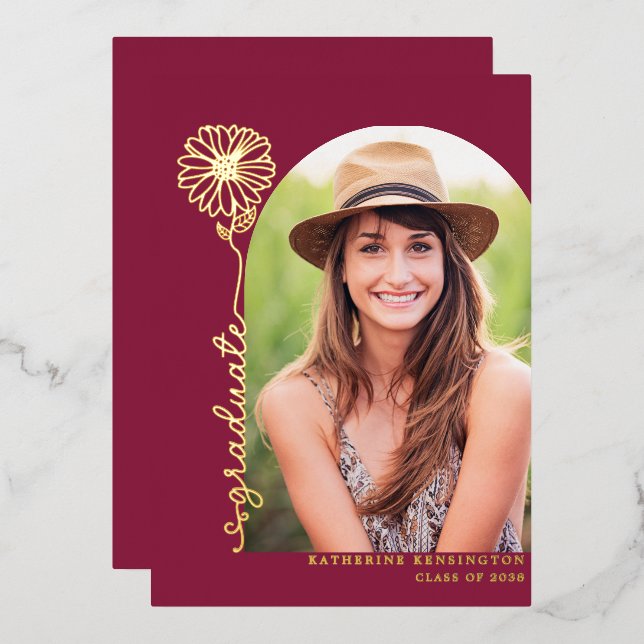 Burgundy Maroon Gold Handwritten Photo Graduation (Front/Back)