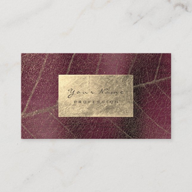 Burgundy Maroon Gold Sapphire Sepia Foil Botanical Business Card (Front)