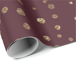 Burgundy Maroon Gold  Stripes Crystals Confetti Wrapping Paper