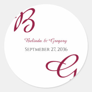 Burgundy Maroon Initials Autumn Fall Wedding  Classic Round Sticker