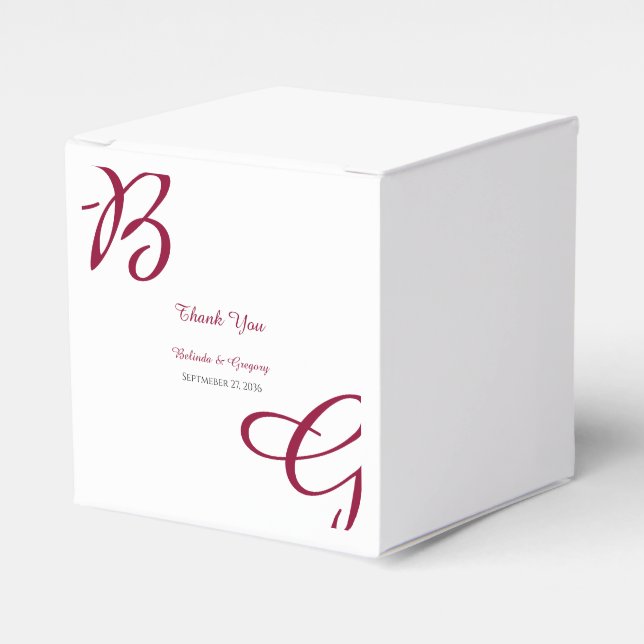 Burgundy Maroon Initials Autumn Fall Wedding  Favour Box (Front Side)