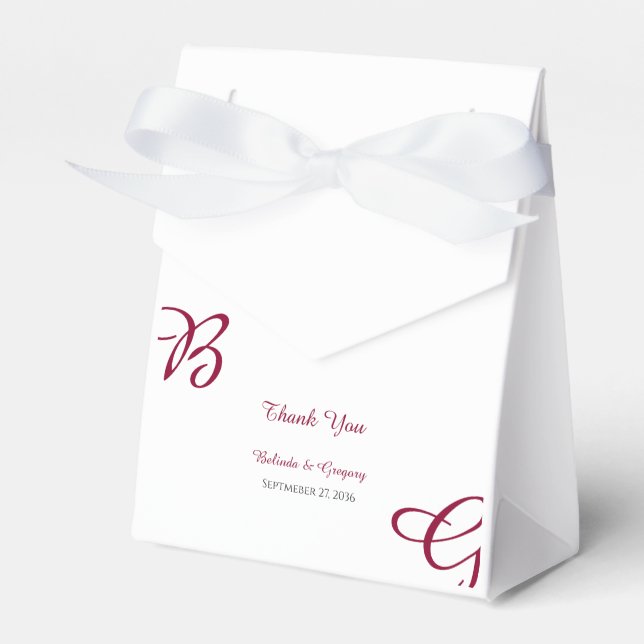 Burgundy Maroon Initials Autumn Fall Wedding  Favour Box (Front Side)