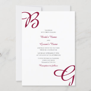 Burgundy Maroon Initials Autumn Fall Wedding Invitation