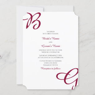 Burgundy Maroon Initials Autumn Fall Wedding Invitation