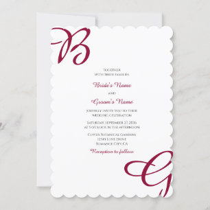 Burgundy Maroon Initials Autumn Fall Wedding Invitation