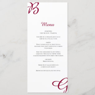 Burgundy Maroon Initials Autumn Fall Wedding Menu