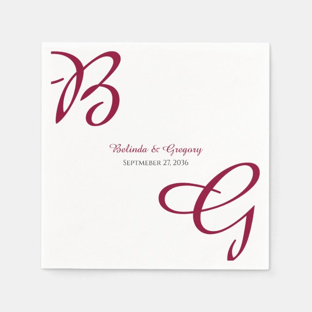 Burgundy Maroon Initials Autumn Fall Wedding Napkin (Front)