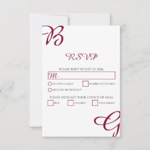 Burgundy Maroon Initials Autumn Fall Wedding   RSVP Card