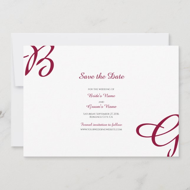 Burgundy Maroon Initials Autumn Fall Wedding  Save The Date (Front)