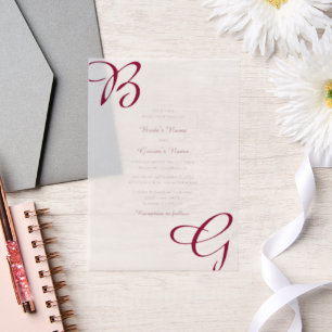 Burgundy Maroon Initials Autumn Fall Wedding Vellum Invitations
