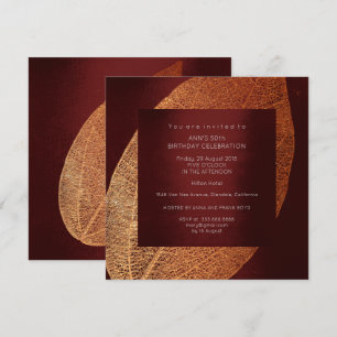 Burgundy Maroon Leaf Gold Birthday Party Invitation
