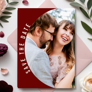 Burgundy Maroon Photo Elegant Floral Fall Wedding  Save The Date