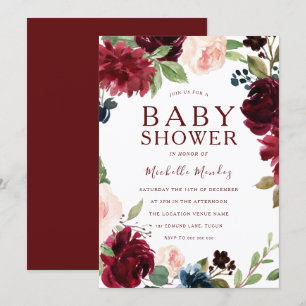 Burgundy Maroon Red Beautiful Baby Shower Invitation