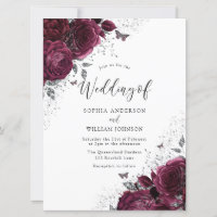 Burgundy Maroon Roses Silver Elegant Large Wedding