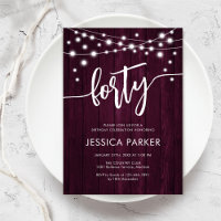 Burgundy Maroon Rustic Wood 40th Birthday Party