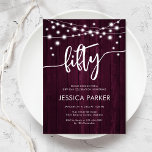 Burgundy Maroon Rustic Wood 50th Birthday Party Invitation<br><div class="desc">50th Birthday Party Invitation. Rustic design with burgundy maroon wood pattern. Classy invite card featuring fairy string lights and white script font. Perfect for a stylish fiftieth bday celebration. Personalise with your own details. Can be customised for any age! Printed Zazzle invitations or instant download digital printable template.</div>