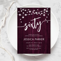 Burgundy Maroon Rustic Wood 60th Birthday Party