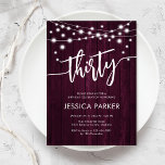Burgundy Maroon Wood Rustic 30th Birthday Party Invitation<br><div class="desc">30th Birthday Party Invitation. Rustic design with burgundy maroon wood pattern. Classy invite card featuring fairy string lights and script font. Perfect for a stylish thirtieth bday celebration. Personalise with your own details. Can be customised for any age! Printed Zazzle invitations or instant download digital printable template.</div>