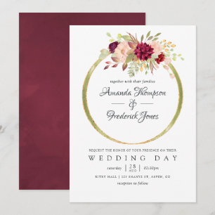 Burgundy-Marsala and Blush Boho Geometric Wedding Invitation