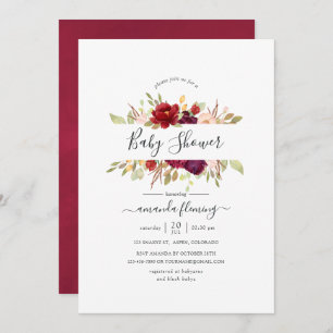 Burgundy - Marsala and Blush Floral Baby Shower Invitation