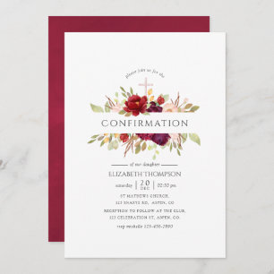 Burgundy - Marsala and Blush Floral Confirmation Invitation