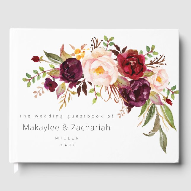 Burgundy Marsala and Blush Floral Guest Book (Front)