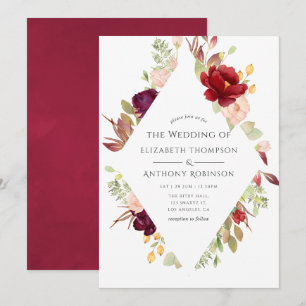 Burgundy - Marsala and Blush Floral Wedding Invitation