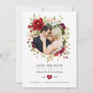 Burgundy - Marsala and Blush Floral Wedding Save The Date
