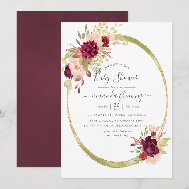 Burgundy-Marsala and Blush Geometric Baby Shower Invitation (Front/Back)