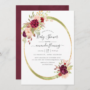 Burgundy-Marsala and Blush Geometric Baby Shower Invitation