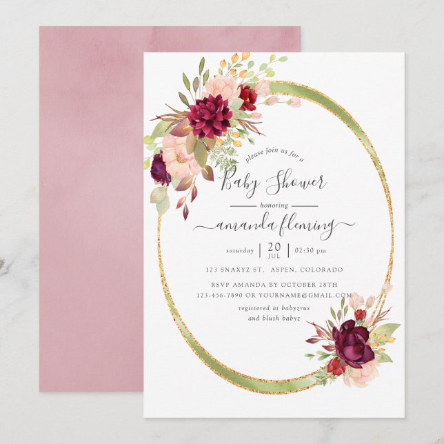 Burgundy-Marsala and Blush Geometric Baby Shower Invitation (Front/Back)