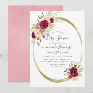 Burgundy-Marsala and Blush Geometric Baby Shower Invitation
