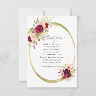 Burgundy-Marsala and Blush Geometric Baby Shower Thank You Card