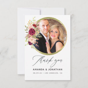 Burgundy-Marsala and Blush Geometric Boho Wedding Thank You Card
