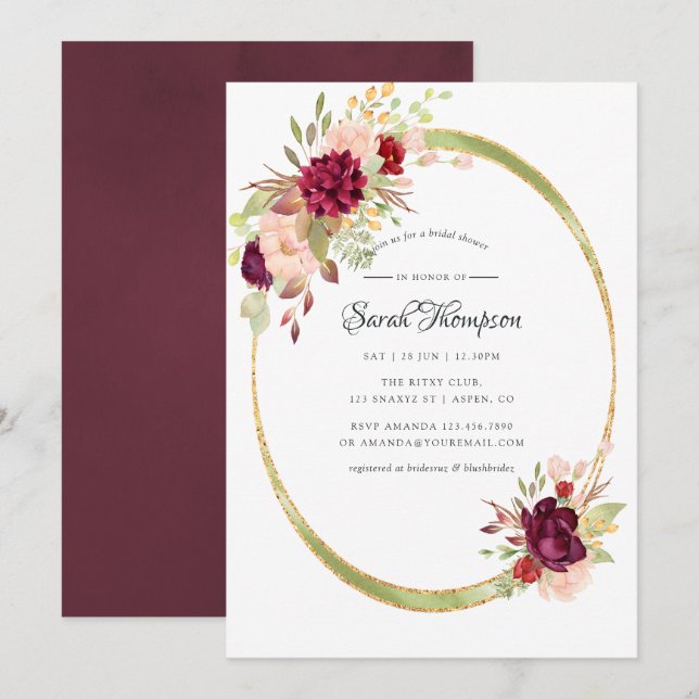 Burgundy-Marsala and Blush Geometric Bridal Shower Invitation (Front/Back)