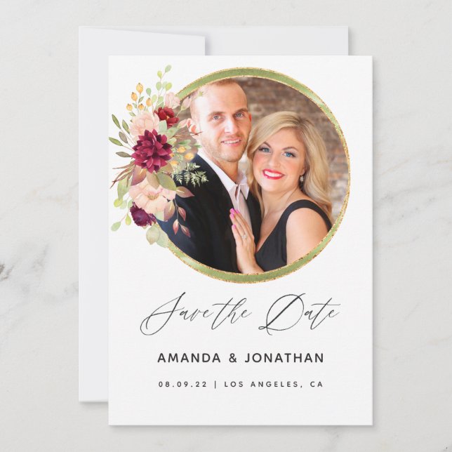 Burgundy-Marsala and Blush Geometric Save the Date (Front)