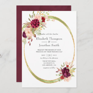 Burgundy - Marsala and Blush Geometric Wedding Invitation