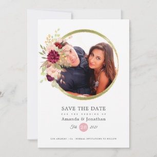 Burgundy-Marsala and Blush Photo Wedding Save The Date