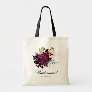 Burgundy - Marsala and Gold Floral Bridesmaid Tote Bag