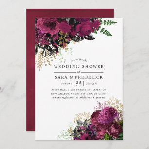 Burgundy - Marsala and Gold Floral Wedding Shower Invitation