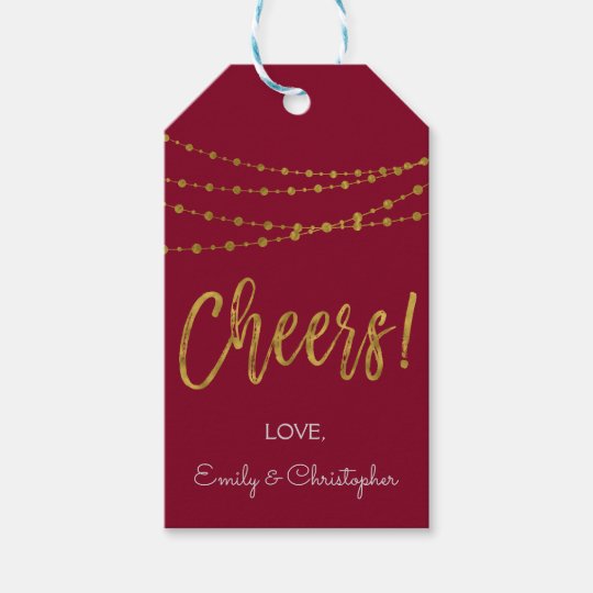 Burgundy Marsala and Gold Foil Cheers Gift Tag
