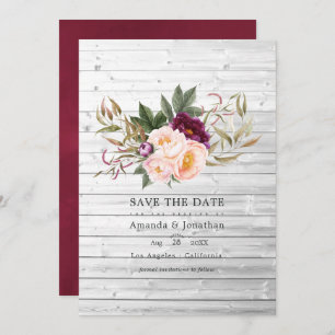 Burgundy - Marsala and Peach Rustic Floral Wedding Save The Date