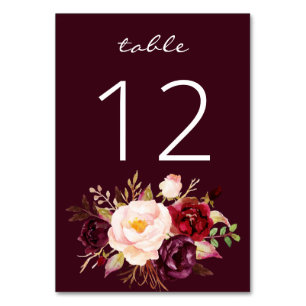 Burgundy Marsala and Pink Floral Table Number