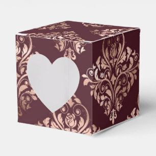Burgundy - Marsala and Rose Gold Damask Wedding Favour Box