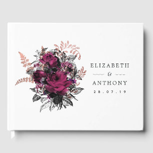 Burgundy - Marsala and Rose Gold Floral Wedding Guest Book