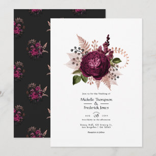 Burgundy - Marsala and Rose Gold Floral Wedding Invitation