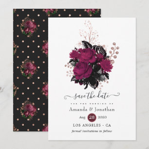 Burgundy - Marsala and Rose Gold Floral Wedding Save The Date