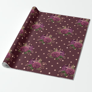 Burgundy - Marsala and Rose Gold Floral Wrapping Paper