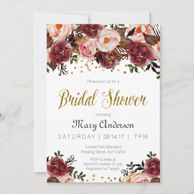 Burgundy Marsala Autumn Bridal Shower Invitation (Front)