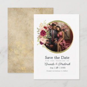 Burgundy-Marsala, Blush and Gold Floral Geometric Save The Date